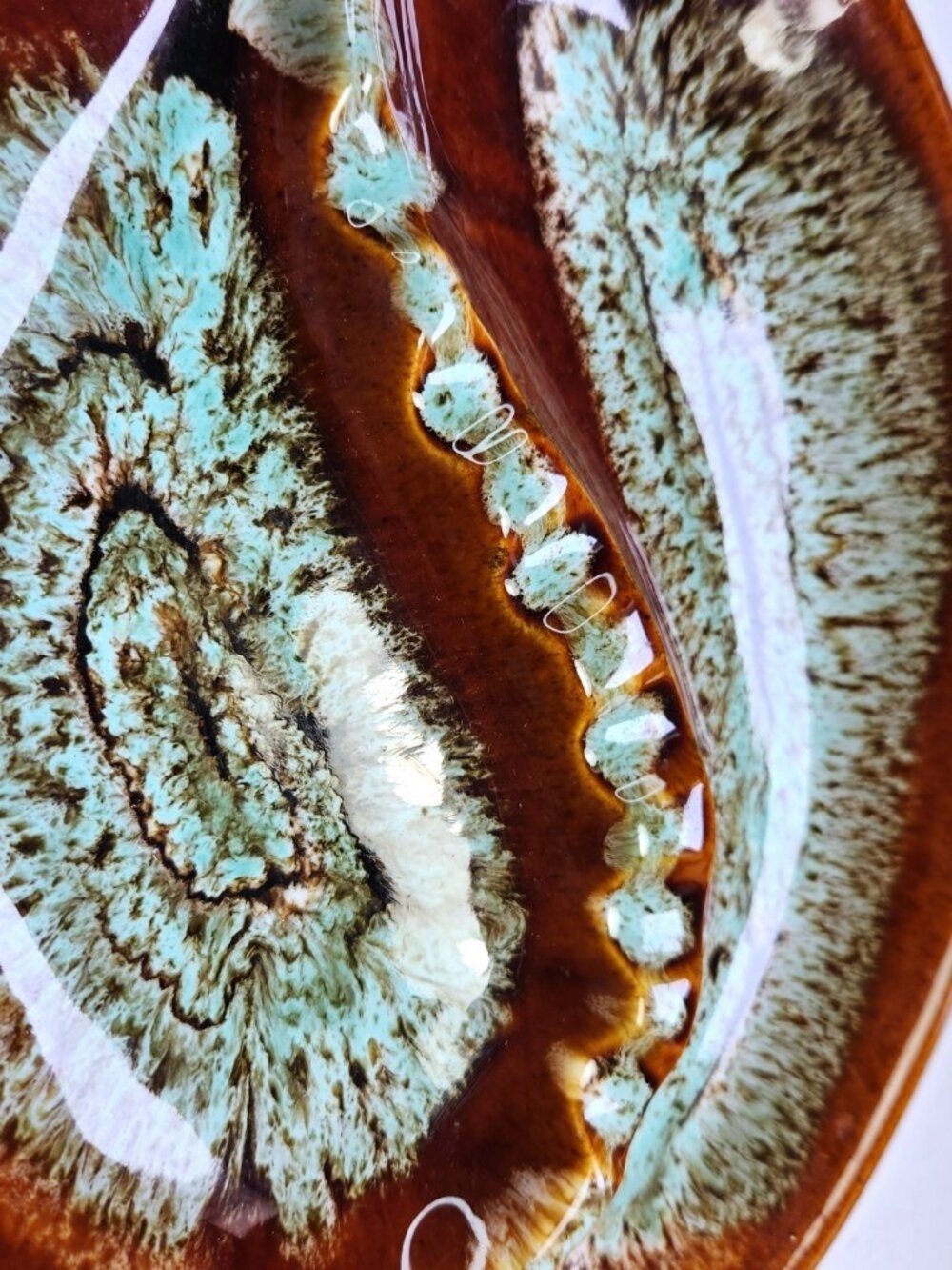Vintage Mid Century Ceramic Ashtray Brown Turquoise Drip Glaze Pottery and Stand - Picture 7 of 9